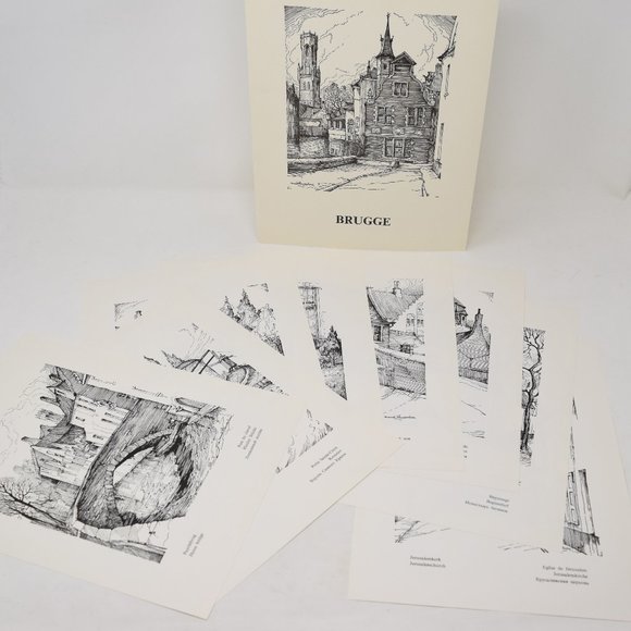 Maurits Dousselaere Brugge Belgium Bridge Unframed Wall Art Sketches Set Prints